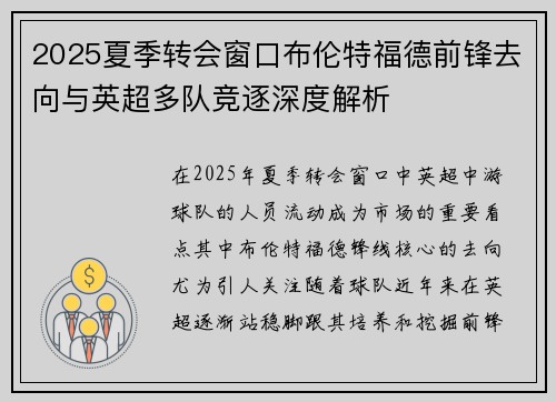 2025夏季转会窗口布伦特福德前锋去向与英超多队竞逐深度解析